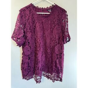 NWT Bloomchic Women's Size 18-20 XXL Purple Eyelet Short Sleeve Blouse